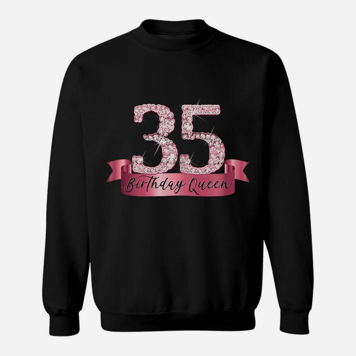 Womens Birthday Queen I Pink 35Th Number & Ribbon Banner Outfit Sweatshirt