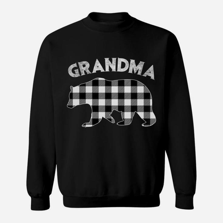 Womens Black And White Buffalo Plaid Grandma Bear Christmas Pajama Sweatshirt
