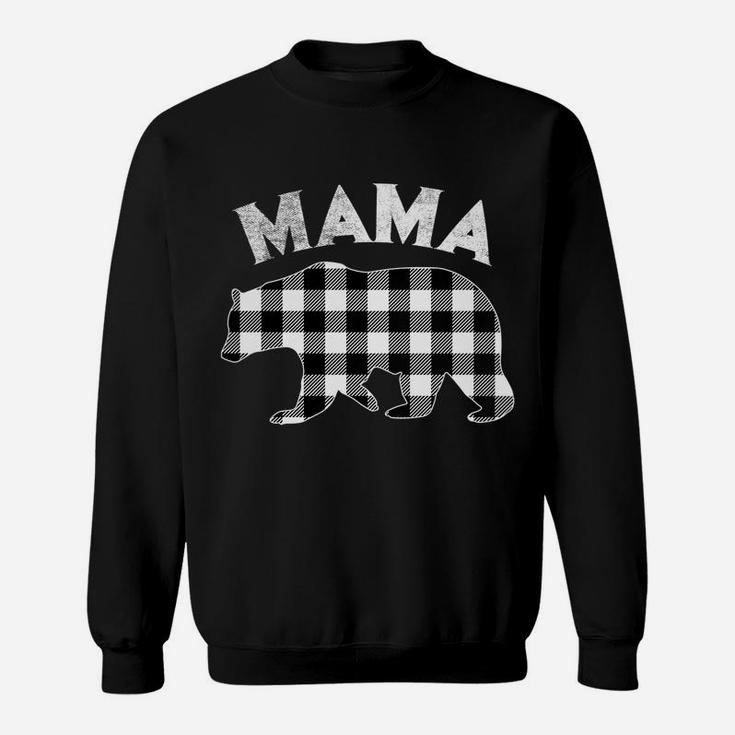 Womens Black And White Buffalo Plaid Mama Bear Christmas Pajama Sweatshirt