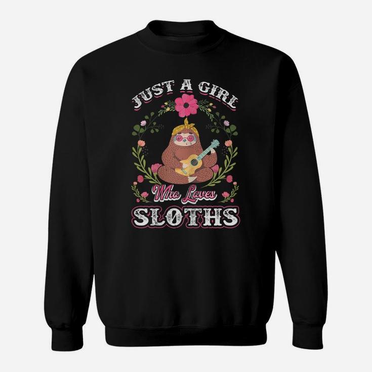 Womens Cute Colorful Pink Flower Sloths Lover Sweatshirt