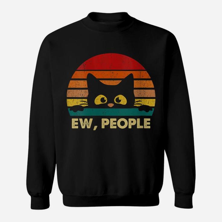 Womens Ew, People Vintage Black Cat Lover, Retro Style Cats Gift Sweatshirt