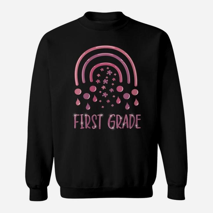 Womens First Grade Rainbow 1St Grade Rocks Team Hello Squad Teacher Sweatshirt