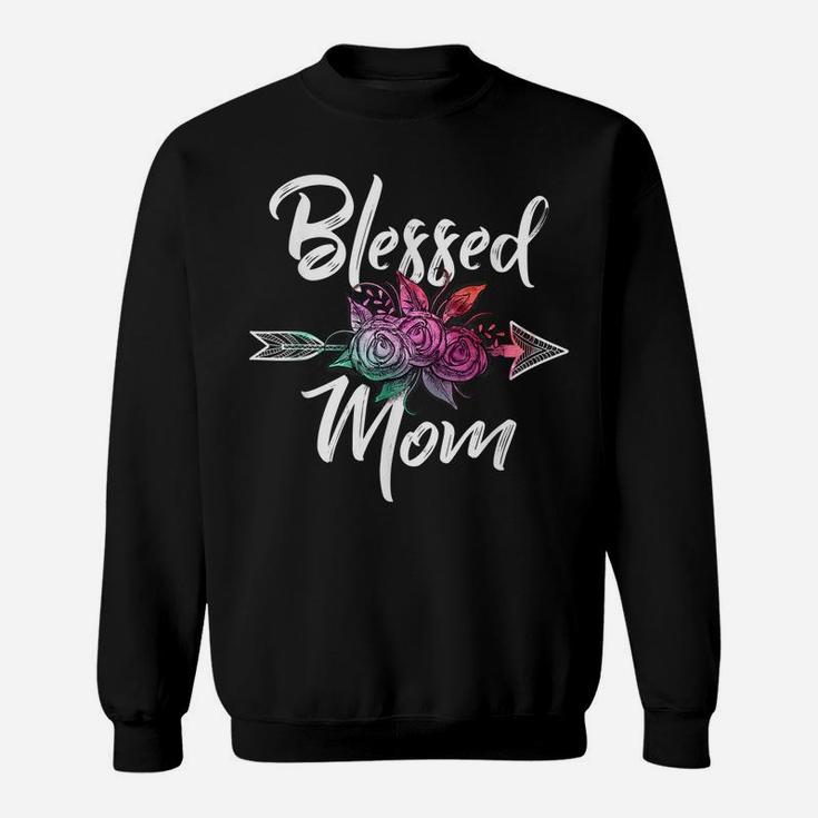 Womens Flower Blessed Mom Matching Happy Mother's Day Sweatshirt