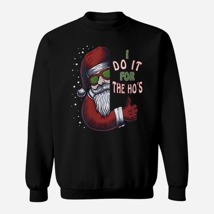 Womens Funny Christmas Dog Santa Hat I Do It For The Hos Gifts Idea Sweatshirt