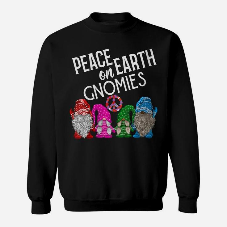 Womens Gnome Christmas Shirt Peace On Earth Gnomies Peace Sign Gift Sweatshirt