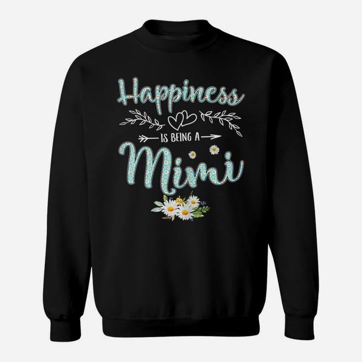 Womens Happiness Is Being A Mimi Women Daisy Flower Decor Grandma Sweatshirt