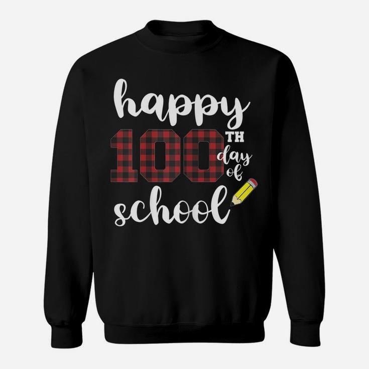 Womens Happy 100Th Day Of School For Teachers Buffalo Plaid Sweatshirt