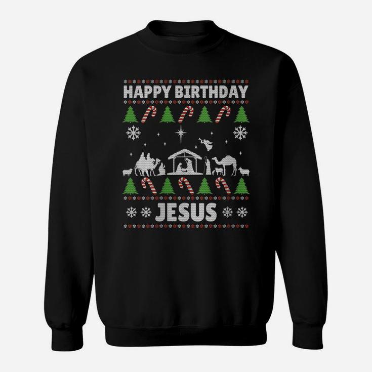 Womens Happy Birthday Jesus Xmas Holiday Christmas Ugly Sweater Sweatshirt