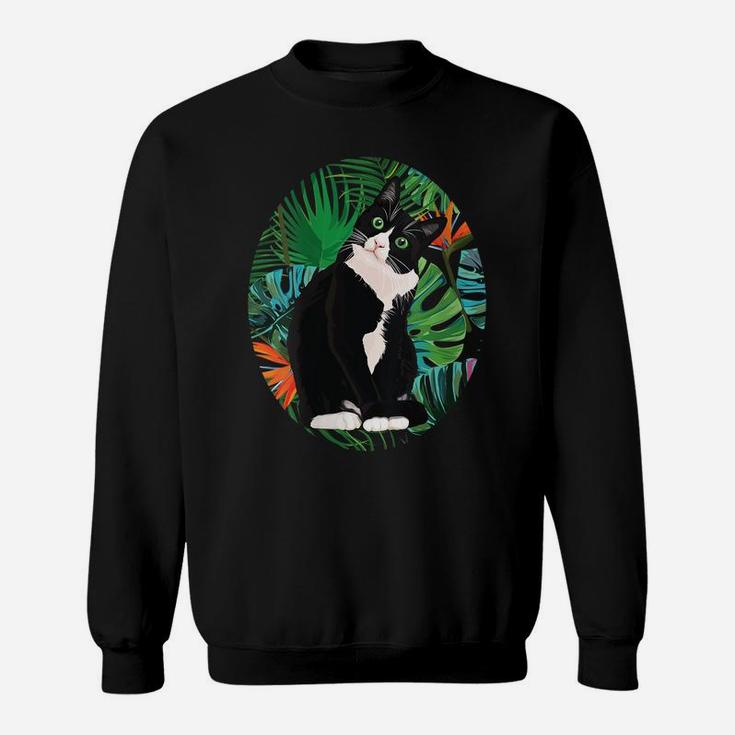 Womens Hawaiian Tshirt Tuxedo Cat Tropical Gift Animal Lovers Sweatshirt