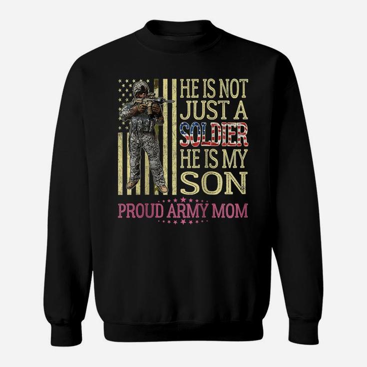 Womens He Is Not Just A Soldier He Is My Son - Proud Army Mom Gift Raglan Baseball Tee Sweatshirt