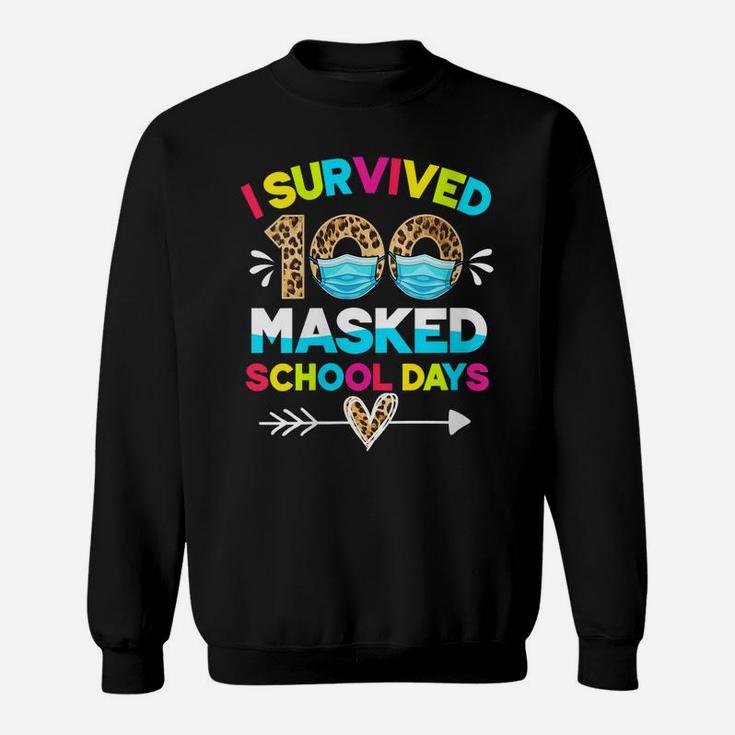 Womens I Survived 100 Masked School Days Funny 100Th Day Of School Sweatshirt