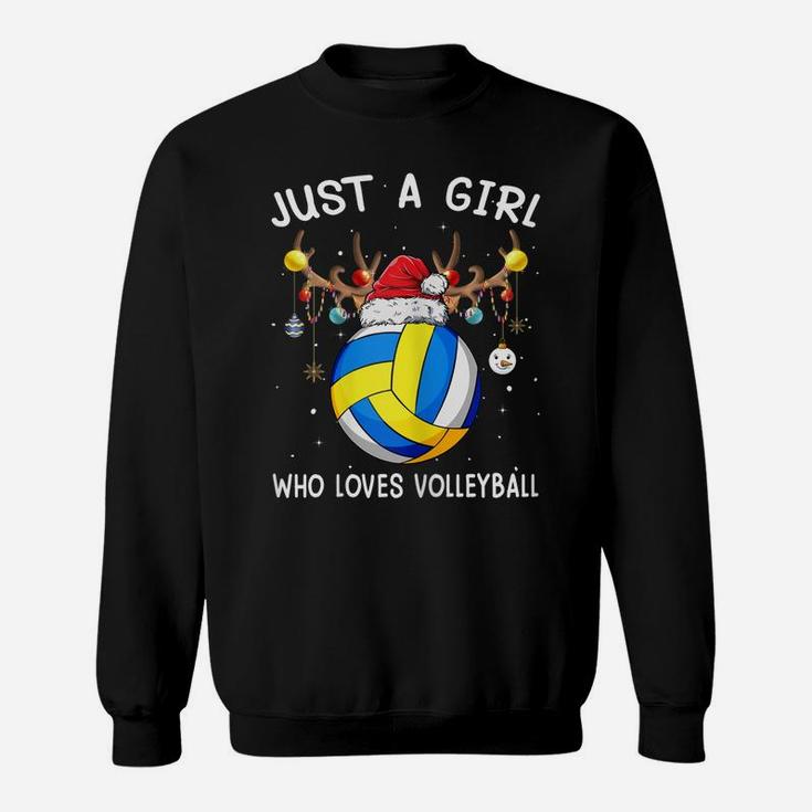 Womens Just A Girl Who Loves Volleyball Christmas Funny Santa Hat Sweatshirt