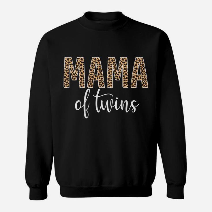 Womens Mama Of Twins Proud Mom Love Cheetah Print Cute Funny Gift Sweatshirt