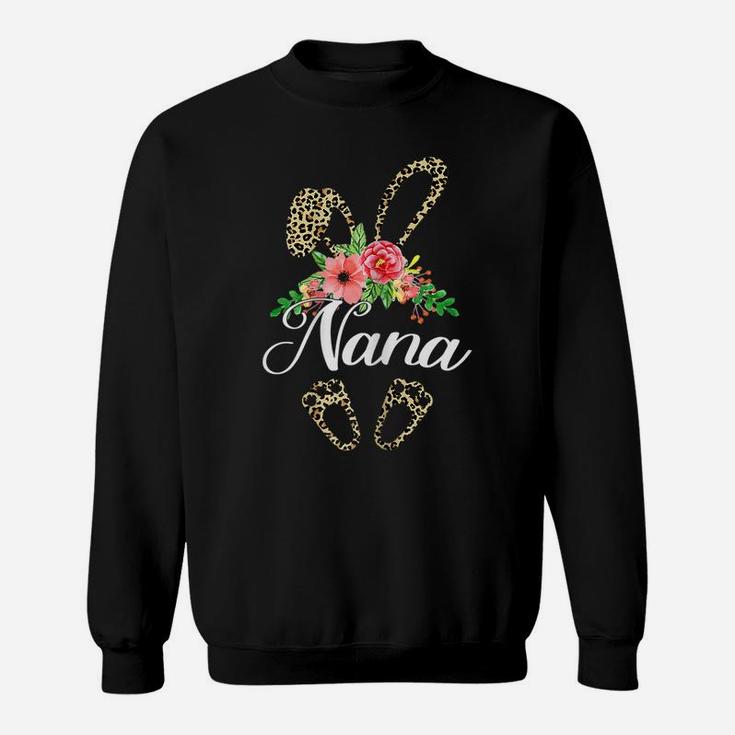 Womens Mother's Day Easter Flower Nana Leopard Bunny Sweatshirt