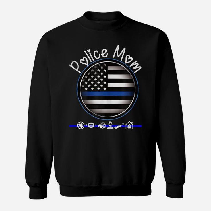 Womens Mothers Day Shirt For Cute Police Mom Flag Graphic Plus Size Sweatshirt