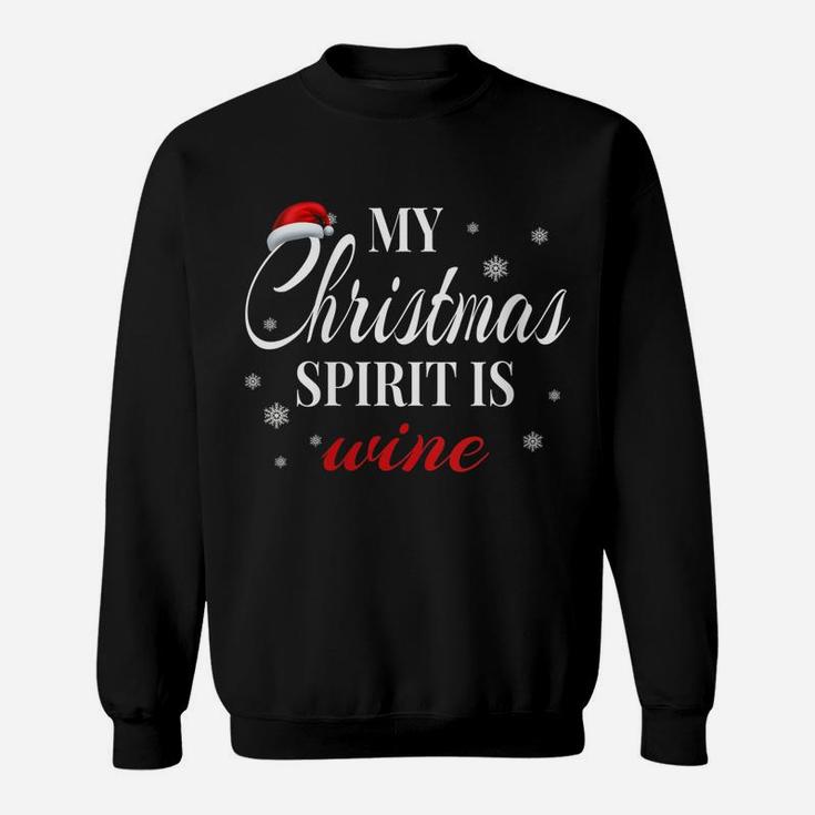 Womens My Christmas Spirit Is Wine Lover Funny Santa Hat Men Women Sweatshirt