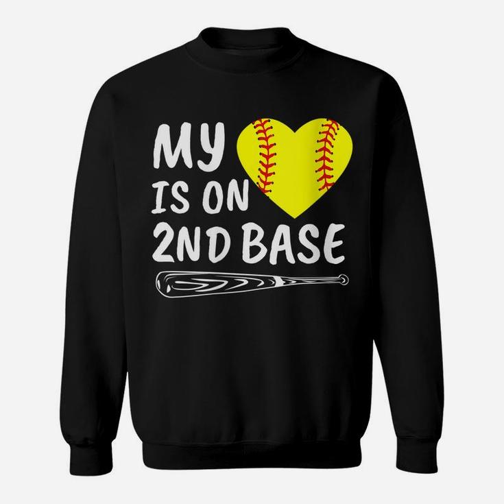Womens My Heart Is On 2Nd Base Softball Bat Proud Mom Dad Gift Sweatshirt
