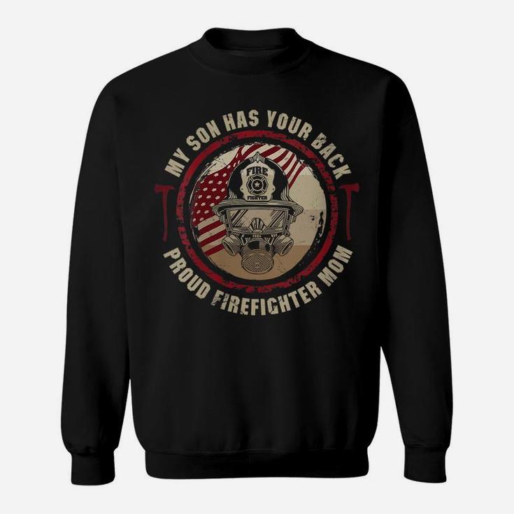Womens My Son Has Your Back Proud Firefighter Mom Thin Red Line Sweatshirt