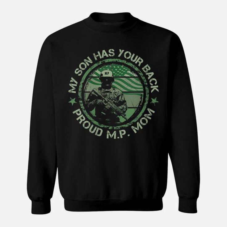 Womens My Son Has Your Back Proud Military Police Mom Thin Mp Line Sweatshirt