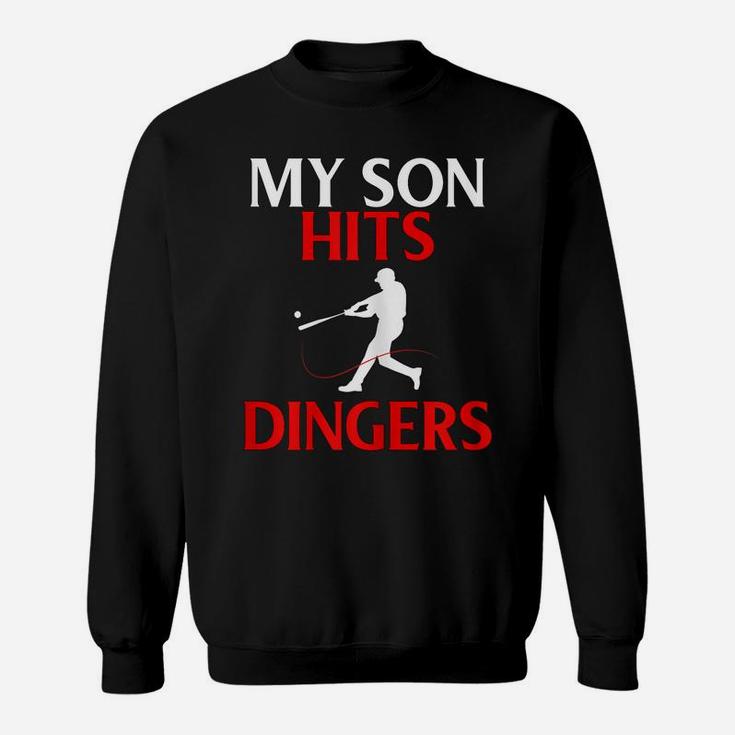 Womens My Son Hits Dingers Proud Mom Baseball Game Fans Funny Sweatshirt