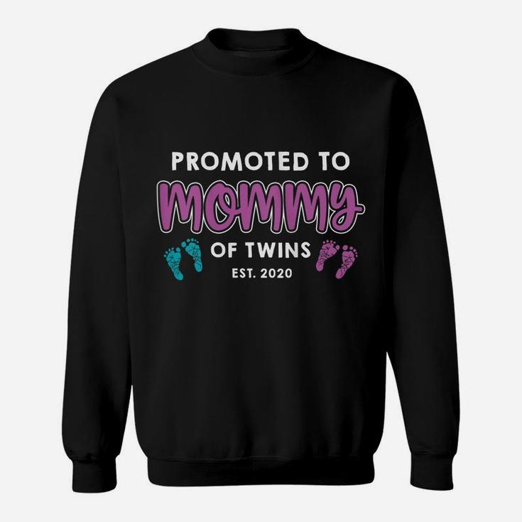 Womens Promoted To Mommy Of Twin Boy & Girl Proud New Mom Baby Sweatshirt