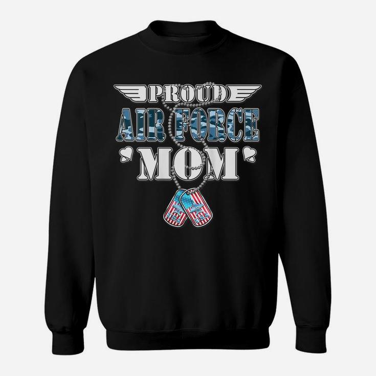Womens Proud Air Force Mom - Us Flag Dog Tags Wings Military Mother Sweatshirt