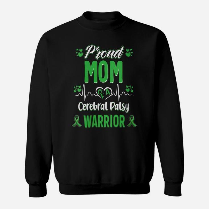 Womens Proud Mom Cerebral Palsy Warrior Awareness Ribbon Green Sweatshirt