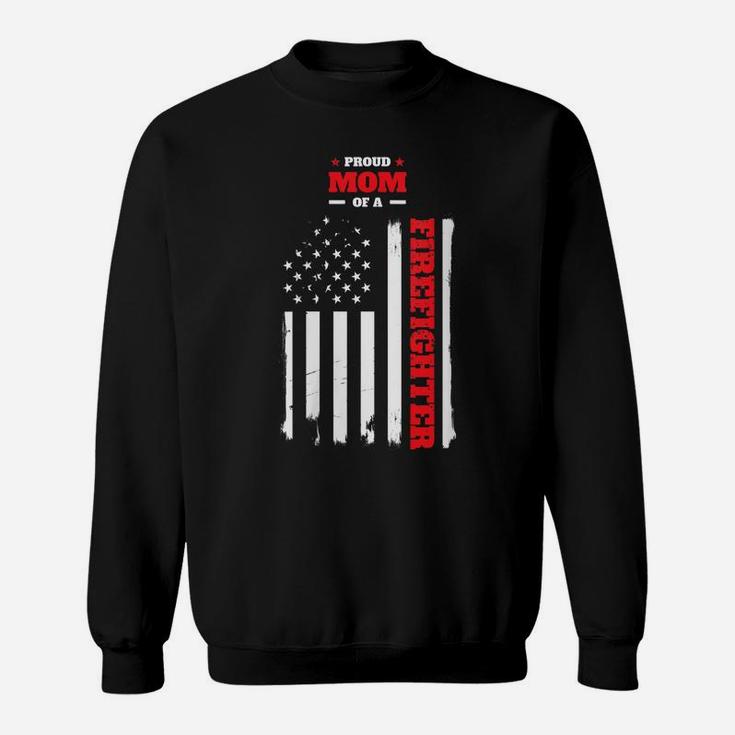 Womens Proud Mom Of A Firefighter Distressed American Flag Design Sweatshirt