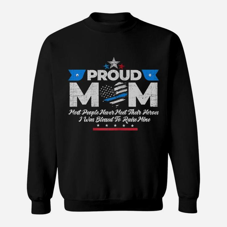 Womens Proud Mom Thin Blue Line Flag Law Enforcement Vintage Sweatshirt