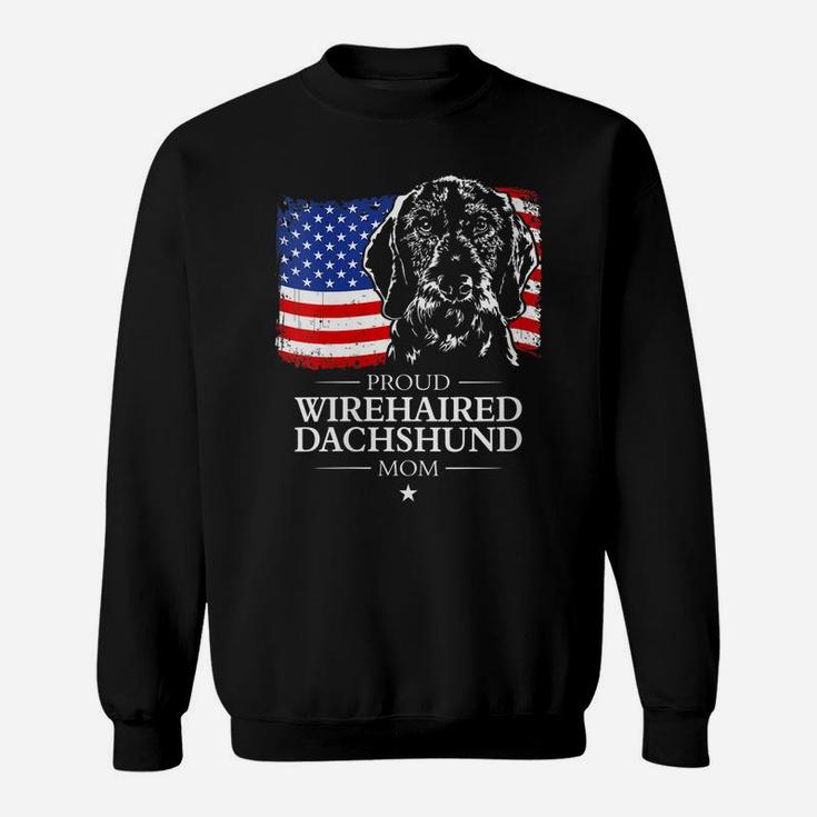 Womens Proud Wirehaired Dachshund Mom American Flag Patriotic Dog Sweatshirt