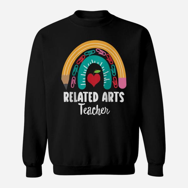 Womens Related Arts Teacher, Funny Boho Rainbow For Teachers Raglan Baseball Tee Sweatshirt