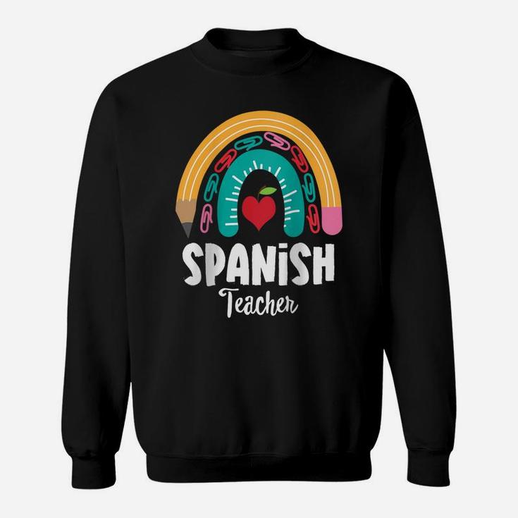 Womens Spanish Teacher, Funny Boho Rainbow For Teachers Raglan Baseball Tee Sweatshirt