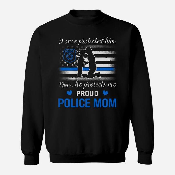 Womens Thin Blue Line American Flag Proud Police Mom Sweatshirt