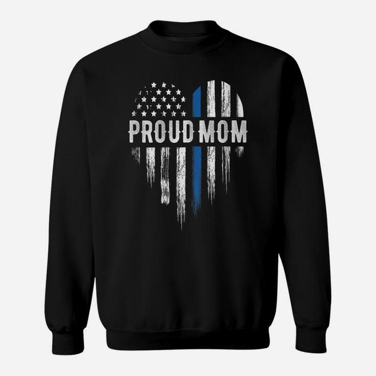 Womens Thin Blue Line Heart Proud Mom Police Sweatshirt