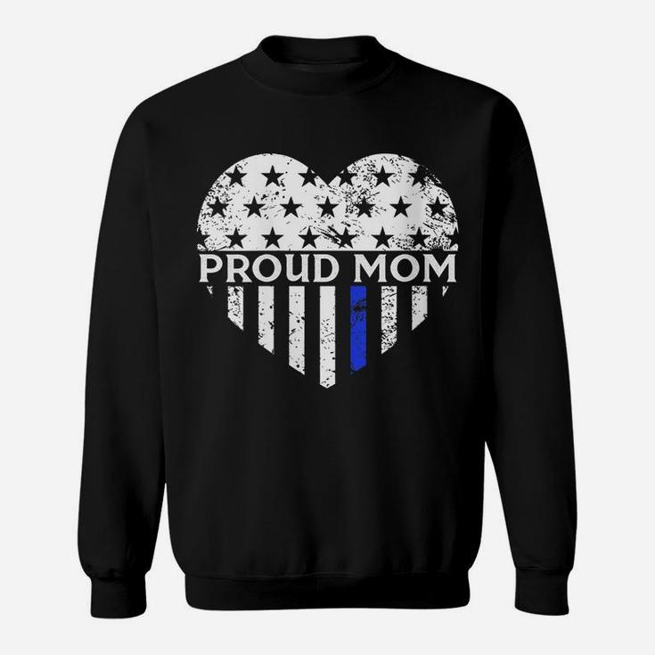 Womens Thin Blue Line Heart Proud Police Mom Pro Law Enforcement Sweatshirt
