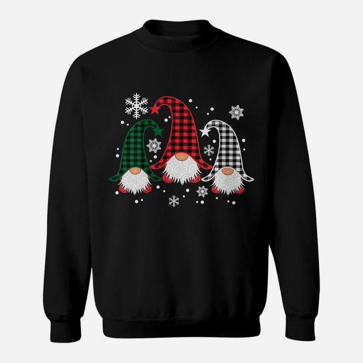 Womens Three Gnomes Buffalo Plaid Christmas Snowflakes Gift Sweatshirt