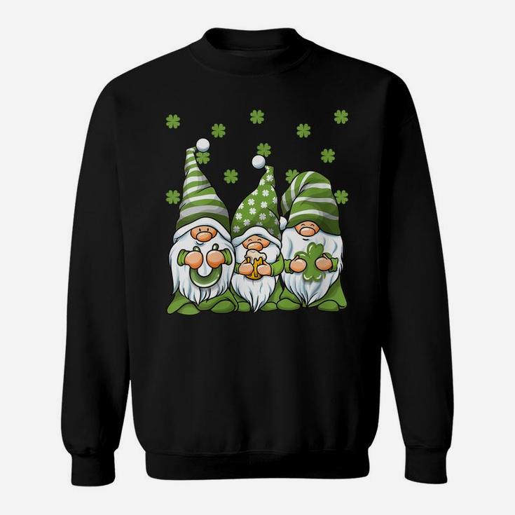 Womens Three Green Irish Gnomes Shamrock Clover St Patrick's Day Sweatshirt