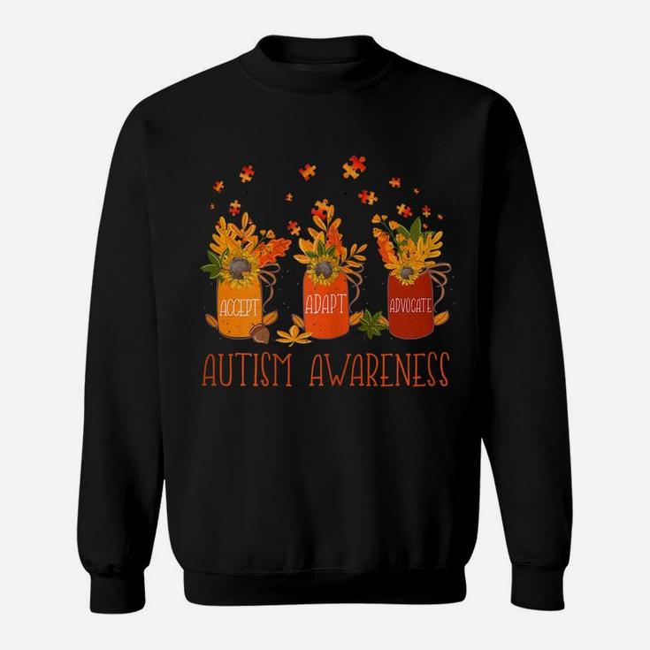 Womens Tu Autism Awareness Gift Autumn Bottles Fall Flower Ribbon Sweatshirt