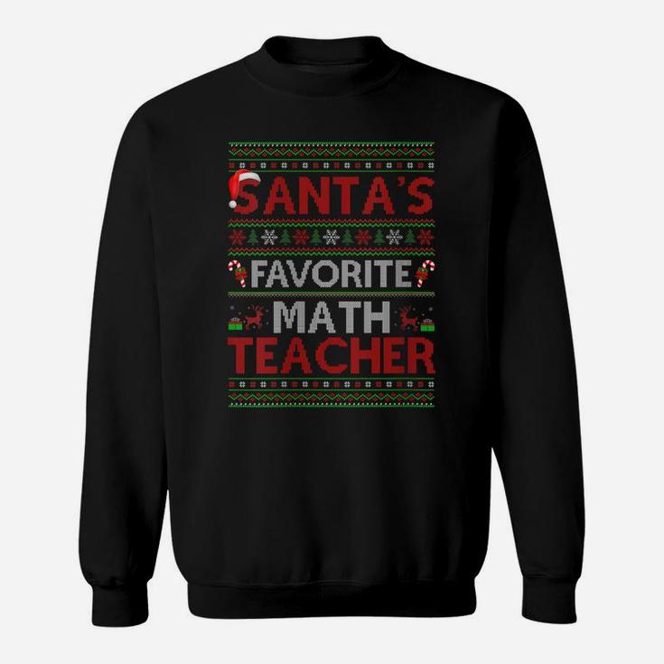 Womens Ugly Xmas Lighting Santa's Favorite Math Teacher Christmas Sweatshirt