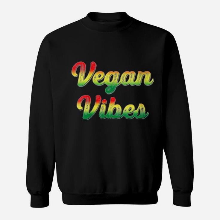 Womens Vegan Vibes Rasta Colors Retro Distressed Vegan Sweatshirt