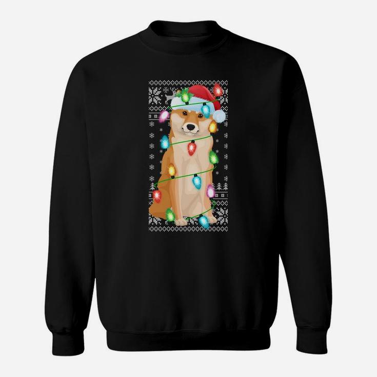 Xmas Lighting Santa Hat Ugly Shiba Inu Christmas Sweatshirt Sweatshirt