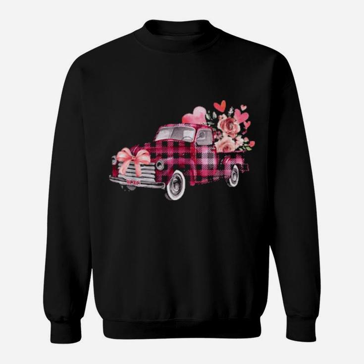 Xoxo Pink Plaid Truck Flowers Valentine's Day Sweatshirt