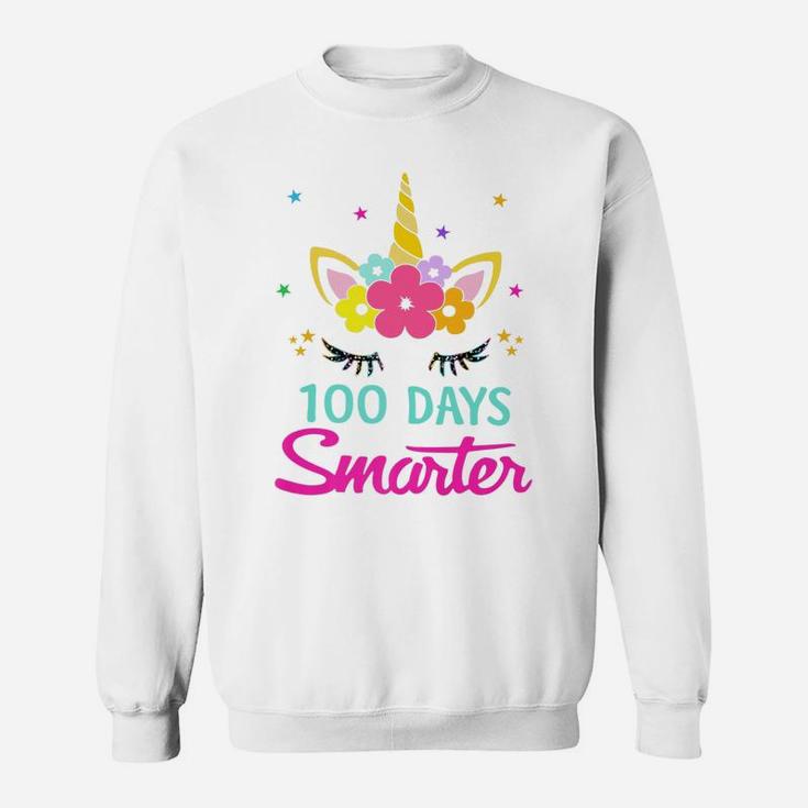 100 Days Of School Shirt 100 Days Smarter Unicorn Girls Gift Sweatshirt