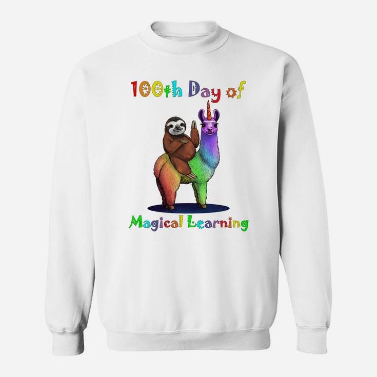 100Th Day Of School Sloth And Llama Unicorn Kid And Teacher Sweatshirt