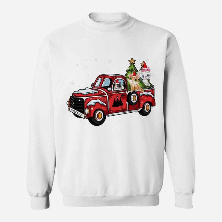 3 Cats Ride Red Truck Pick Up Christmas Tree Vintage Retro Sweatshirt Sweatshirt