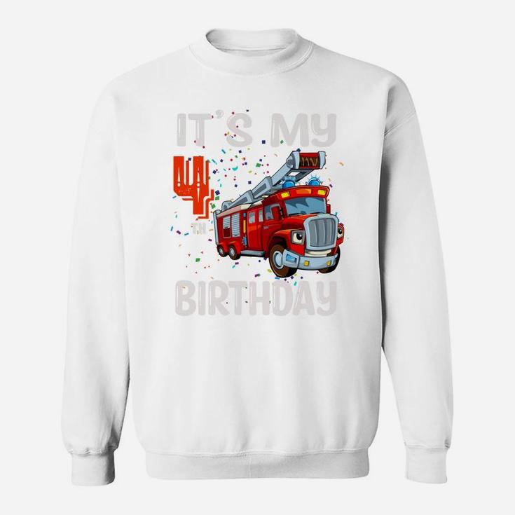 4 Year Old Gifts Kids Boys Fire Truck 4Th Birthday Sweatshirt
