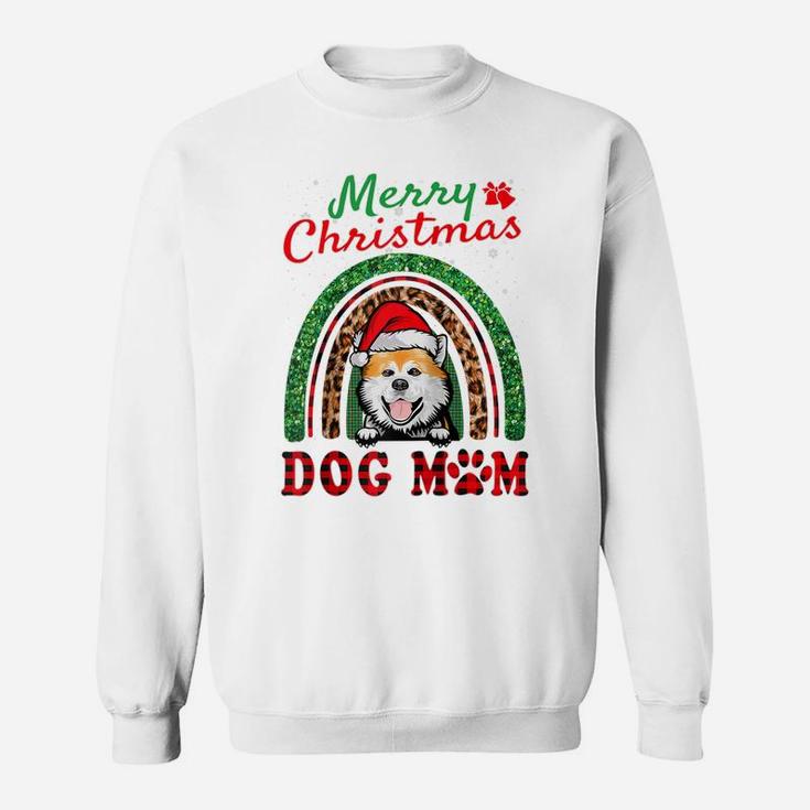 Akita Inu Santa Dog Mom Boho Rainbow Funny Christmas Raglan Baseball Tee Sweatshirt