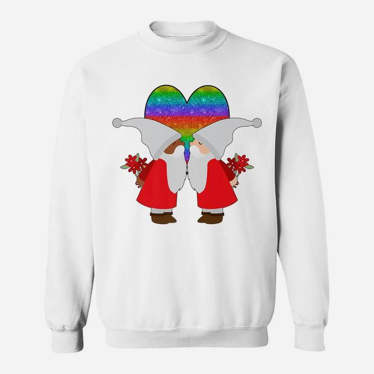 Bi-Racial Couple Gay Pride Gnome Valentines Day Rainbow Sweatshirt