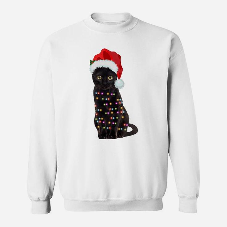 Black Cat Christmas Lights Cat Lover Christmas Sweatshirt Sweatshirt