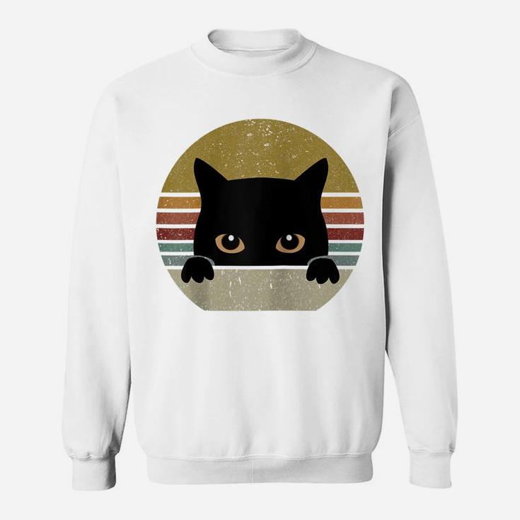 Black Cat Vintage Retro Style Cats Lover Raglan Baseball Tee Sweatshirt